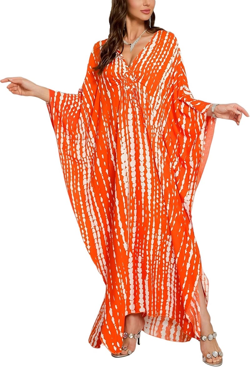 KEYLORTING Women’s Kaftan Beach Cover Up Dress Plus Size Summer Swimsuit Loungewear Maxi Dress - Image 1